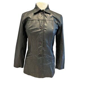 Velez Womens Black Leather Button-Up Jacket With Pockets